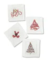 Tiramisu Embroidered Set Of 4 Holiday Cocktail Napkins In Green