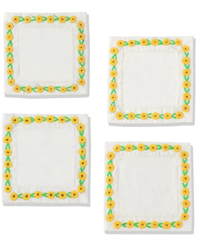 Tiramisu Set Of 4 Mirasol Beaded Linen Cocktail Napkins In Multi