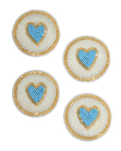 Tiramisu Set Of 4 Modern Blue Heart Beaded Coasters In Brown