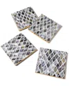 Tiramisu Set Of 4 Mother Of Pearl Coasters- Diamond Pattern In Black