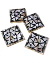 Tiramisu Set Of 4 Mother Of Pearl Resin Coasters In Black