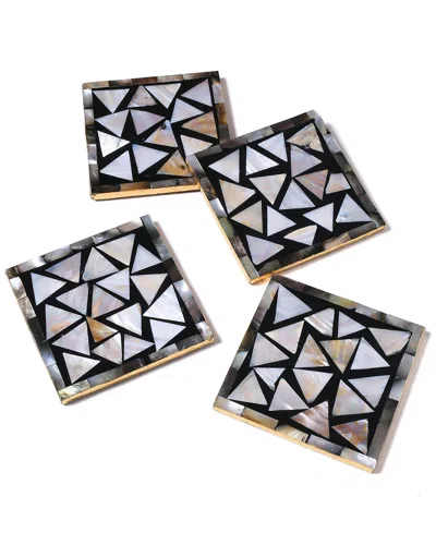 Tiramisu Set Of 4 Mother Of Pearl Coasters In Black