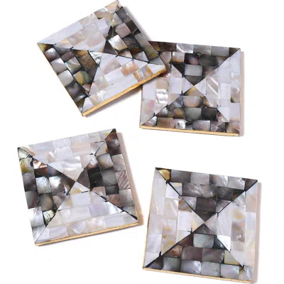 Tiramisu Set Of 4 Mother Of Pearl Resin Coasters In Multi