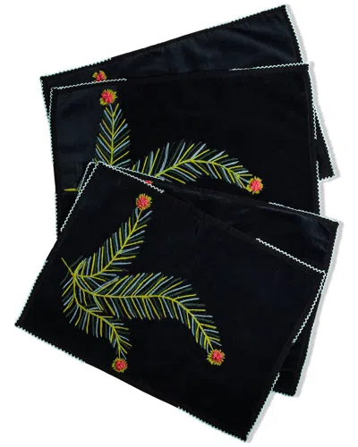 Tiramisu Set Of 4 Noir Saphir Velvet Placemat In Black