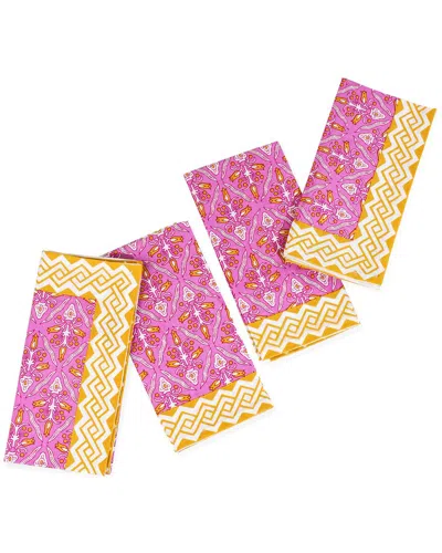 Tiramisu Set Of 4 Orchid Luxe Block Print Napkins In Yellow