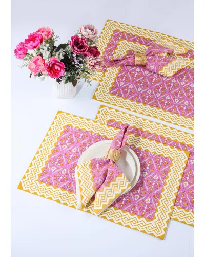 Tiramisu Set Of 4 Orchid Luxe Block Print Placemats In Yellow