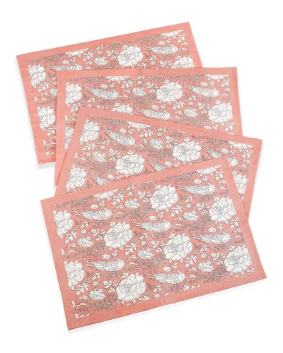 Tiramisu Set Of 4 Peach Blossom 1 Block Print Placemats In Pink