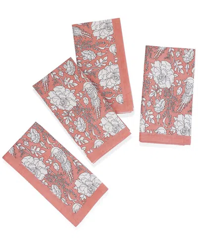 Tiramisu Set Of 4 Peach Blossom Block Print Placemats In Pink