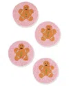 Tiramisu Set Of 4 Pink Gingerbread Man Beaded Coasters