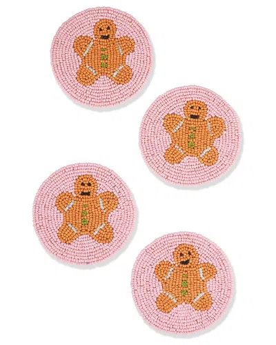 Tiramisu Set Of 4 Pink Gingerbread Man Beaded Coasters