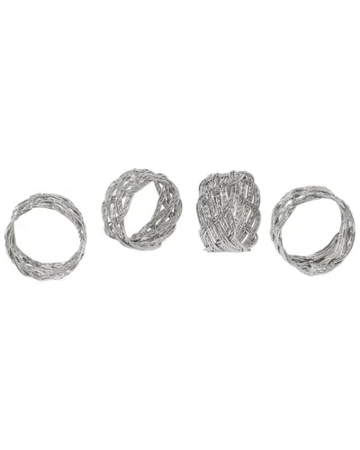 Tiramisu Set Of 4 Platinum Weave Sculptural Napkin Rings In Silver