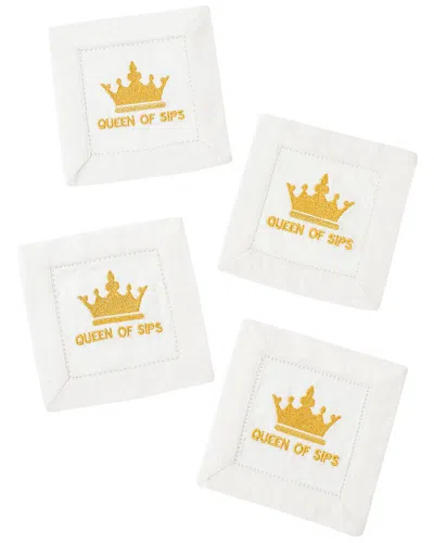 Tiramisu Set Of 4 Queen Of Sips Linen Cocktail Napkins In White