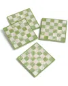 Tiramisu Set Of 4 Checkered Resin Coasters In Green