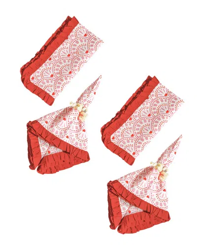 Tiramisu Set Of 4 Romantic Scallop Ruffle Border Napkins In Pink