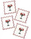 Tiramisu Set Of 4 Santa Sips Embroidered Cocktail Napkins In Multi