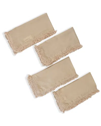 Tiramisu Set Of 4 Soleil Fringed Linen Napkin In Brown