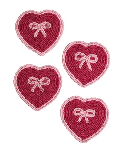 Tiramisu Set Of 4 Sweetheart Bow Beaded Coasters In Pink
