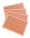 Tiramisu Set Of 4 Tangerine Twirl Block Print Placemats In Orange