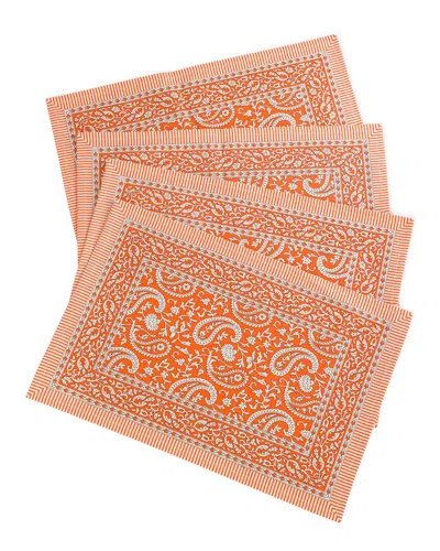 TIRAMISU TIRAMISU SET OF 4 TANGERINE TWIRL BLOCK PRINT PLACEMATS