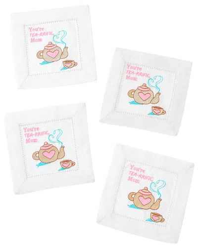 Tiramisu Set Of 4 Tea-rrific Mom Linen Cocktail Napkins In White