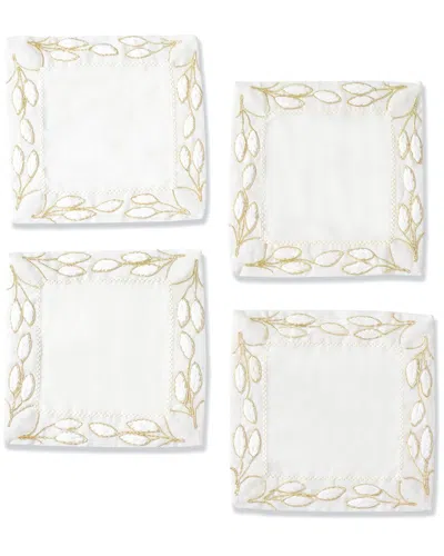 Tiramisu Set Of 4 The Elara Gold Botanical Cocktail Napkins In White