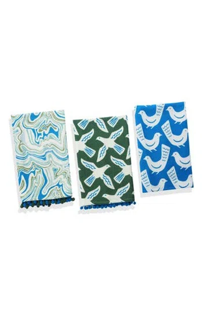 TIRAMISU TIRAMISU SET OF THREE ARTISAN BIRD & MARBLE KITCHEN TOWELS