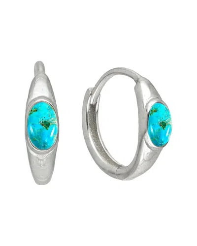 Tiramisu Silver 0.60 Ct. Tw. Blue Mohave Turquoise Huggie Earrings In White
