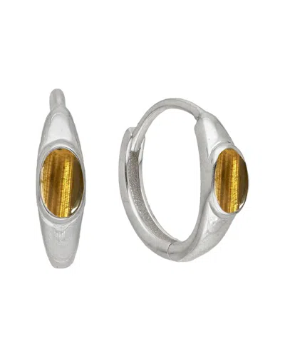 Tiramisu Silver 0.60 Ct. Tw. Tiger Eye Huggie Earrings In Metallic