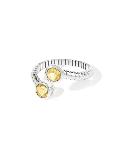 Tiramisu Modern 925 Sterling Silver Open Ring With Dual Yellow Citrine Gemstones In Metallic