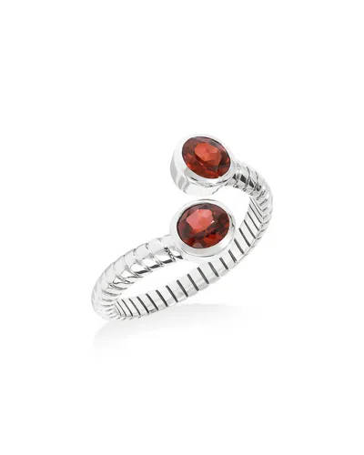 Tiramisu Contemporary 925 Sterling Silver Open Ring With Dual Red Garnet Gemstones