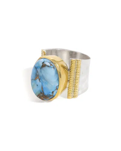 Tiramisu Silver 9.00 Ct. Tw. Blue Dahlia Turquoise Statement Ring In Metallic