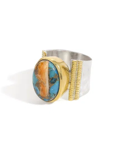 Tiramisu Silver 9.00 Ct. Tw. Oyster Copper Turquoise Statement Ring In Metallic