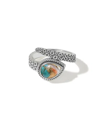 Tiramisu Silver Plated 1.45 Ct. Tw. Oyster Copper Turquoise Bypass Ring In Metallic