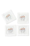 Tiramisu Skeleton Crew Embroidered Linen Cocktail Napkins In White