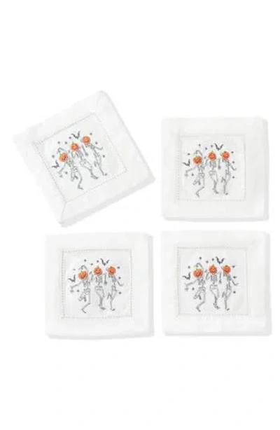 Tiramisu Skeleton Crew Embroidered Linen Cocktail Napkins In White