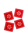 Tiramisu Snowflake Sparkle Embroidered Cocktail Napkins In Red