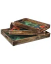 Tiramisu Spring Bloom Resin/wood Decorative Trays (set Of 3) In Green