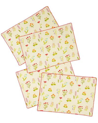 Tiramisu Spring Palette Block Print Cotton Placemats In White