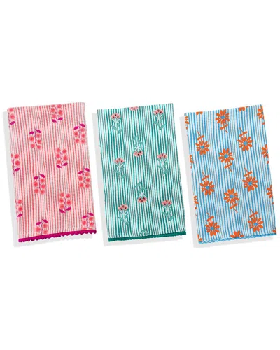 TIRAMISU TIRAMISU SUMMER FLORAL STRIPE KITCHEN TOWEL SET