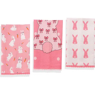 Tiramisu Sweet Bunny Set Of 3 Cotton Kitchen Towels In Pink
