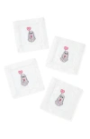 Tiramisu Sweetheart Spirt Embroidered Linen Cocktail Napkins In White
