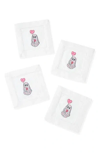 Tiramisu Sweetheart Spirt Embroidered Linen Cocktail Napkins In Multi