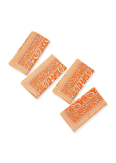Tiramisu Tangerine Twirl Block Print Cotton Napkins