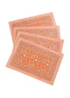Tiramisu Set Of 4 Tangerine Twirl Block Print Placemats