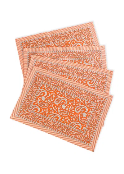 Tiramisu Tangerine Twirl Block Print Cotton Placemats