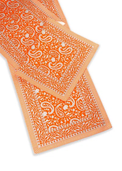 Tiramisu Tangerine Twirl Block Print Cotton Table Runner