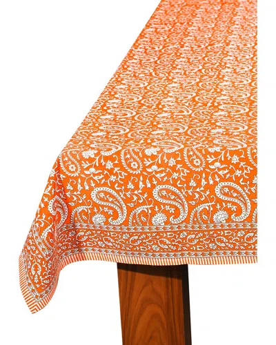 TIRAMISU TIRAMISU TANGERINE TWIRL BLOCK PRINT COTTON TABLECLOTH