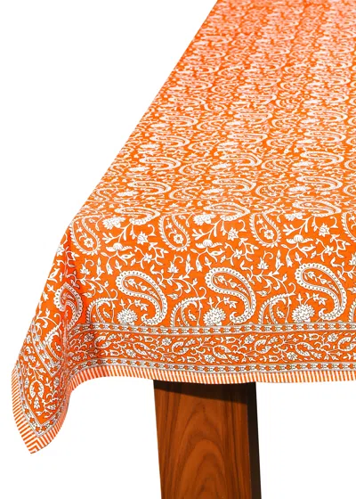 Tiramisu Tangerine Twirl Block Print Cotton Tablecloth