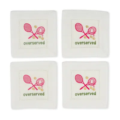 Tiramisu Tennis Timeout Embroidered Cocktail Napkins In White