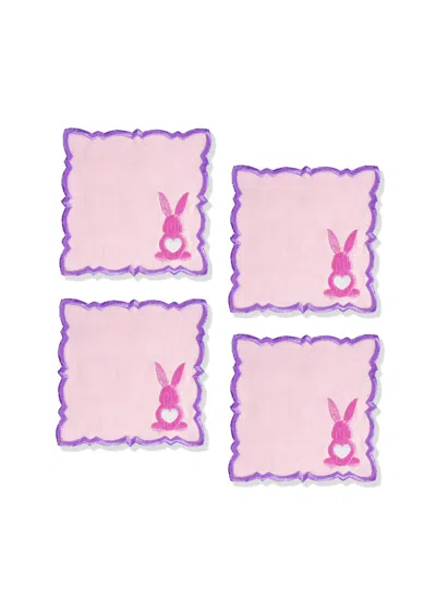 Tiramisu Set Of 4 The Blossom Bunny Cocktail Napkins In Pink